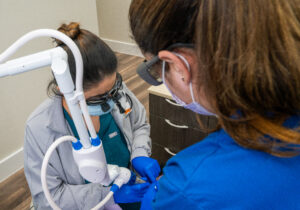 Patient receiving snoring laser therapy treatment